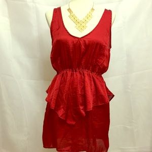 Red Peplum Satin Dress